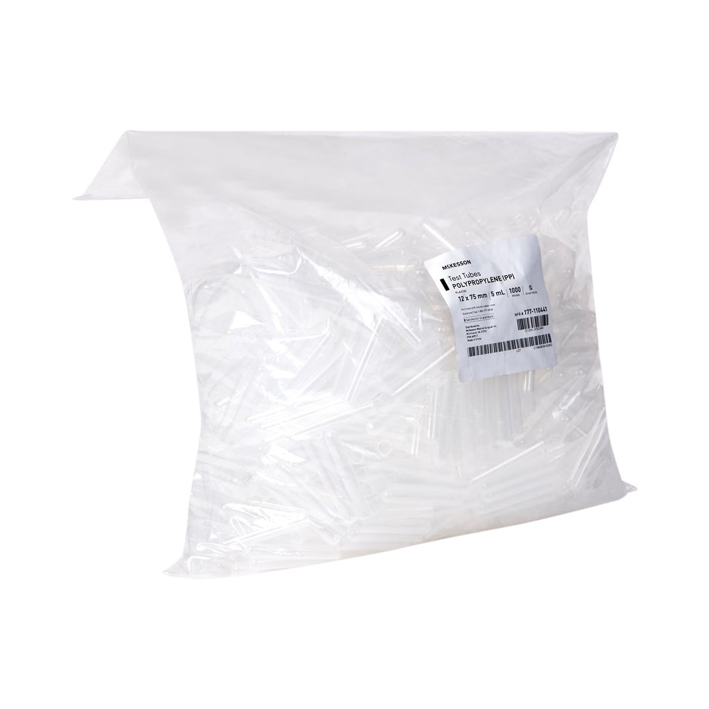 McKesson Test Tube Plain 5 mL Without Closure Polypropylene Tube TUBE, TEST POLYPROPYLENE 12X75MM 5ML (1000/BG)