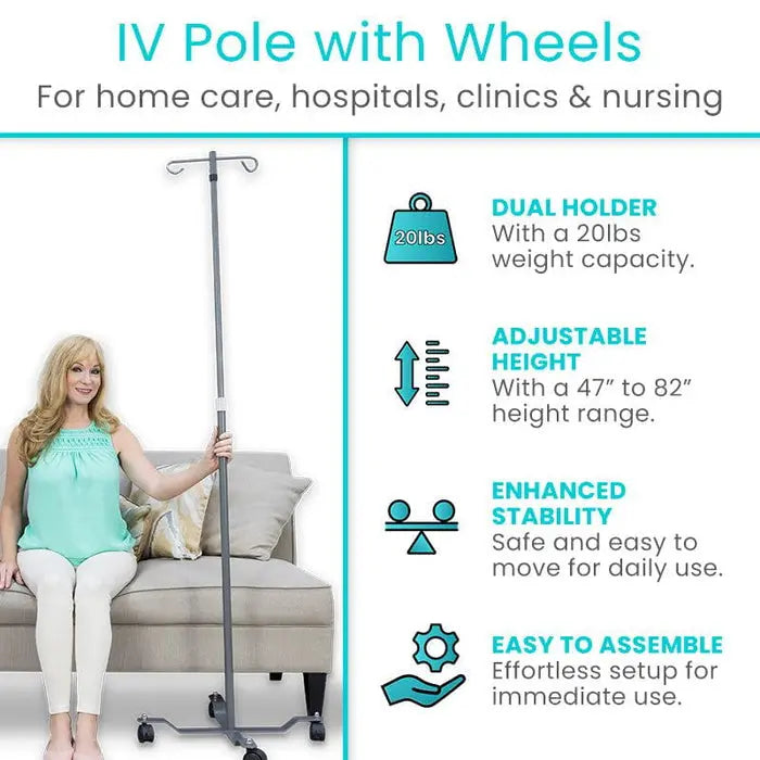 Dual IV Pole Stand Adjustable Steel 20lb Capacity Locking Wheels SupplyingSeniors.com
