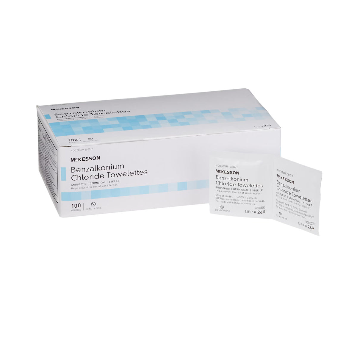 McKesson Antiseptic Skin Towelette Individual Packets, 100 per Box