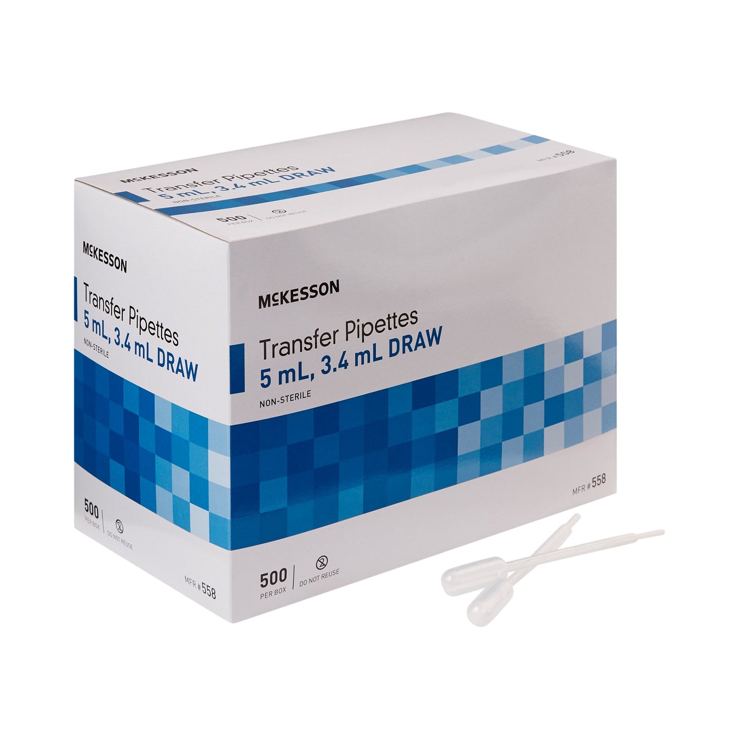 Transfer Pipette McKesson 5 mL 0.5 to 1 mL Graduation Increments NonSterile PIPETTE, TRANS 3.4ML DRAW 5ML (500/BX 10BX/CS)