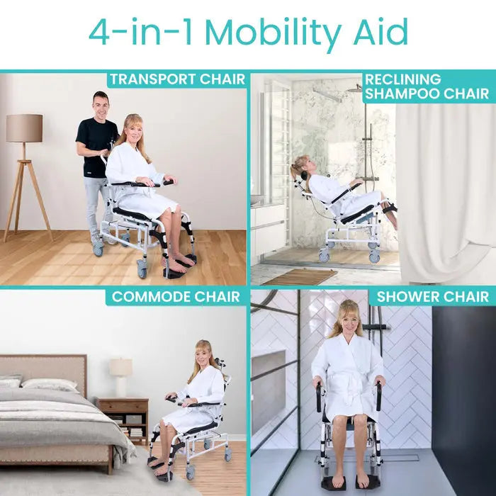 Reclining Shower Commode Transport Chair 3in1 300lb Adjustable SupplyingSeniors.com