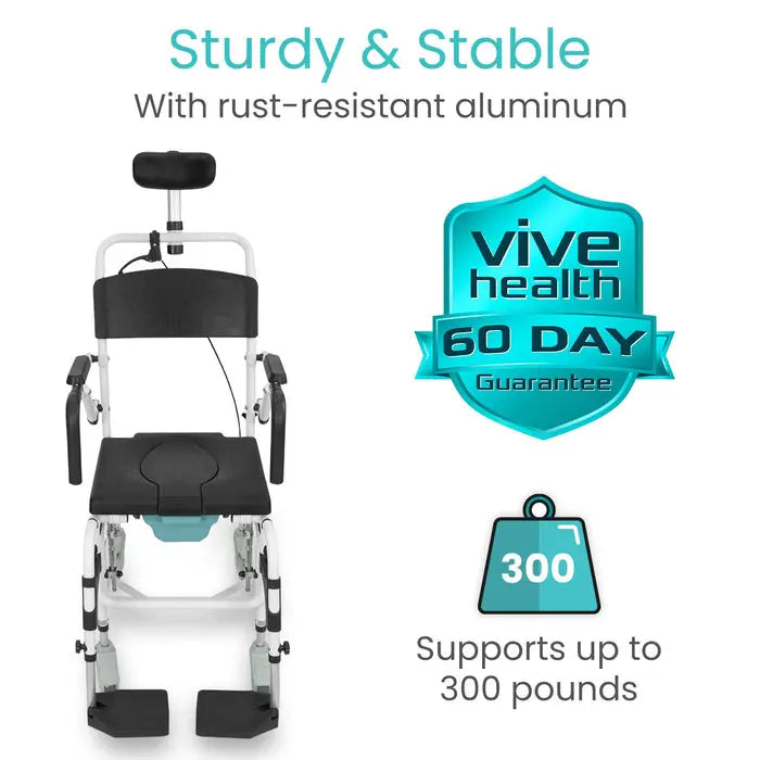 Reclining Shower Commode Transport Chair 3in1 300lb Adjustable SupplyingSeniors.com