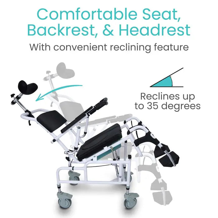 Reclining Shower Commode Transport Chair 3in1 300lb Adjustable SupplyingSeniors.com
