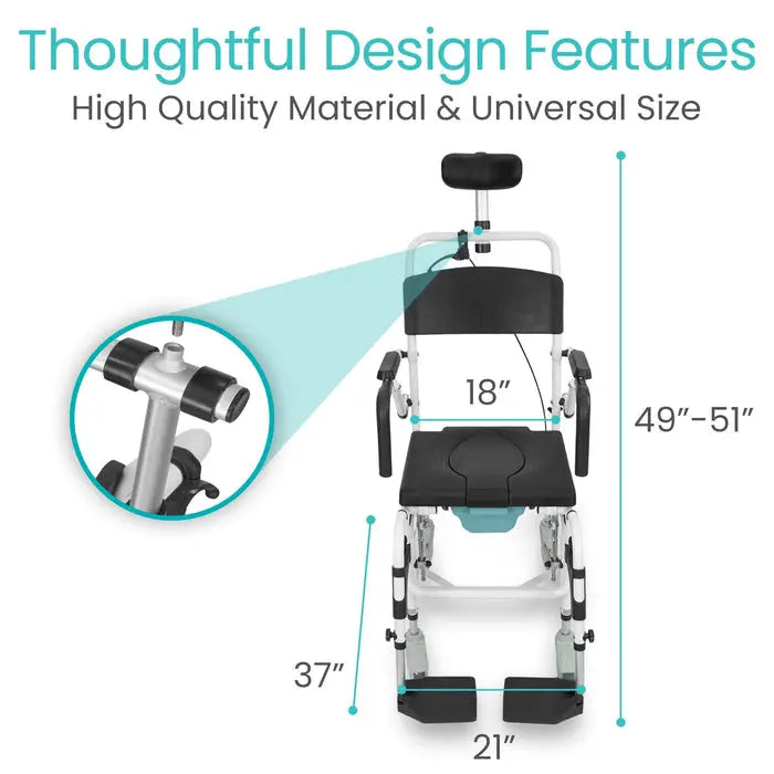 Reclining Shower Commode Transport Chair 3in1 300lb Adjustable SupplyingSeniors.com