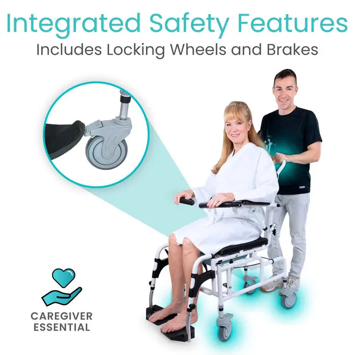 Reclining Shower Commode Transport Chair 3in1 300lb Adjustable SupplyingSeniors.com