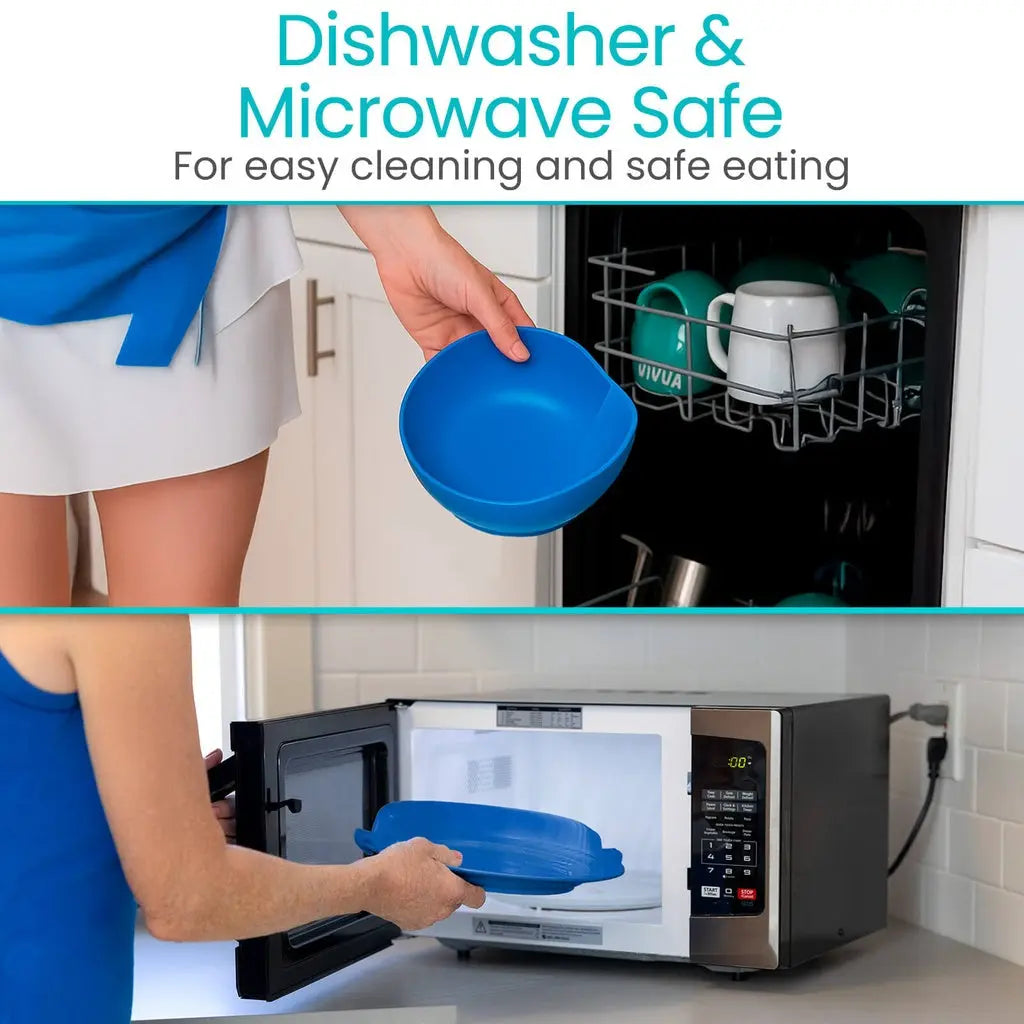 Spill Proof Scoop Plate and Bowl Supplying Seniors