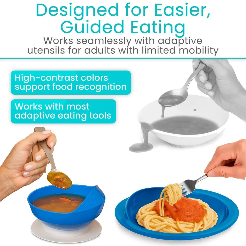 Spill Proof Scoop Plate and Bowl Supplying Seniors