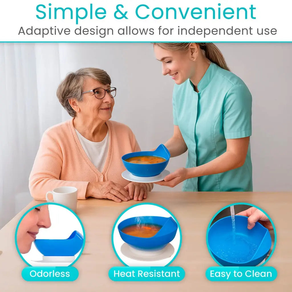 Spill Proof Scoop Plate and Bowl Supplying Seniors