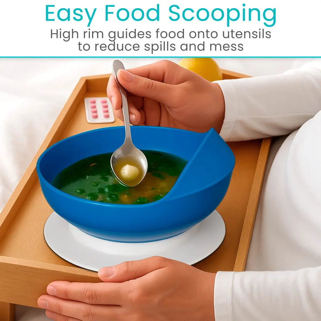 Spill Proof Scoop Plate and Bowl Supplying Seniors