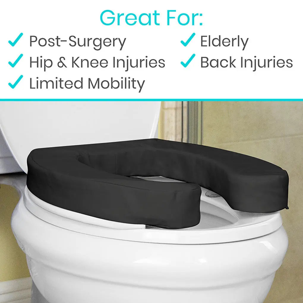 Cushioned Toilet Seat Riser Black 2" Soft SupplyingSeniors.com