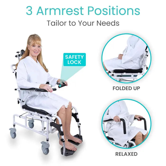 Reclining Shower Commode Transport Chair 3in1 300lb Adjustable SupplyingSeniors.com
