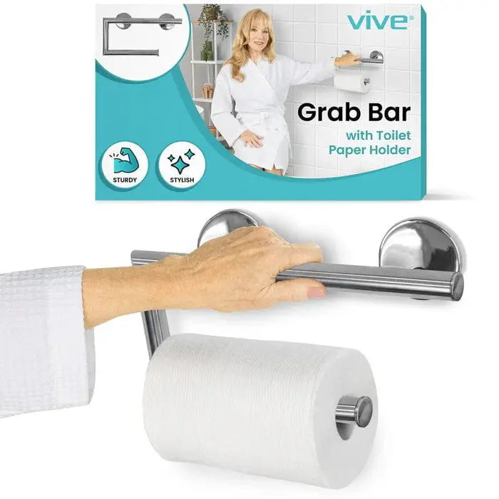 Stainless Steel Grab Bar Toilet Paper Holder 300lb SupplyingSeniors.com