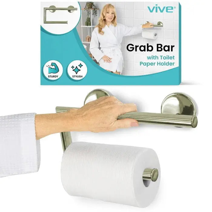 Stainless Steel Grab Bar Toilet Paper Holder 300lb SupplyingSeniors.com