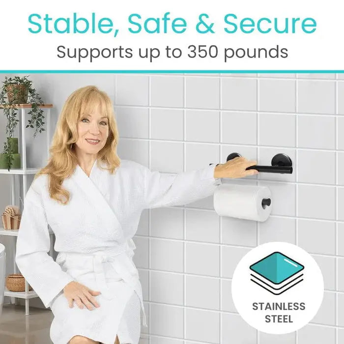 Stainless Steel Grab Bar Toilet Paper Holder 300lb SupplyingSeniors.com