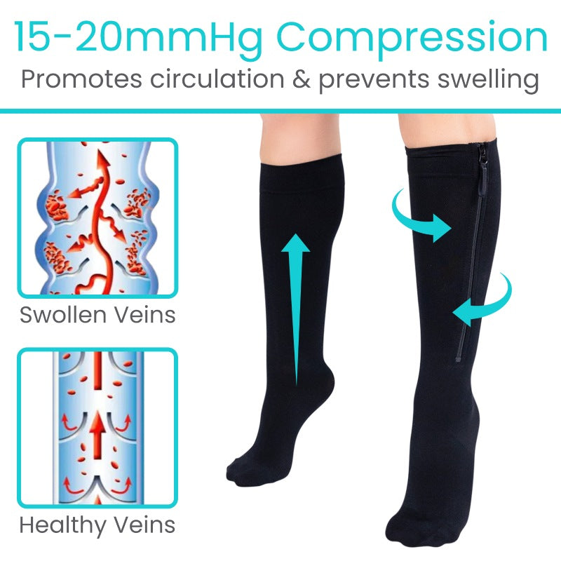 Zippered Knee High Compression Stockings 15-20mmHg - SupplyingSeniors.com