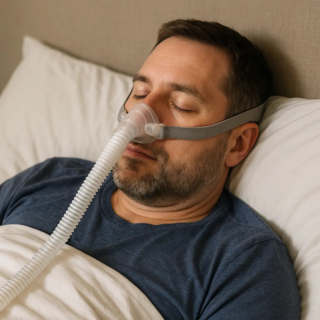 a person using a cpap accessory during his sleep