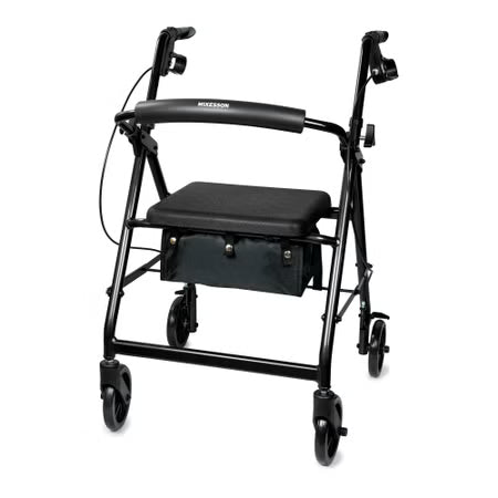 McKesson 4-Wheel Rollator Black, Folding Aluminum, Padded Seat, 300 lb Capacity