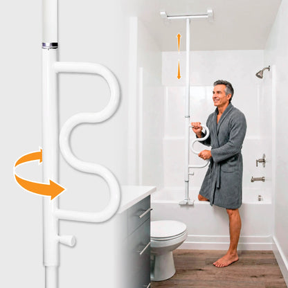 Stander. Wonder Bathtub Pole - With Pivoting Curve Grab Bar - White