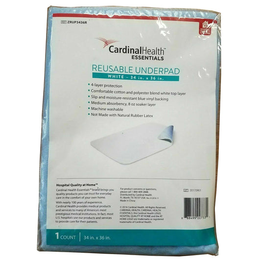 Reusable Underpad Cardinal Health™ Essentials 34 X 36 Inch Polyester / Rayon Moderate Absorbency