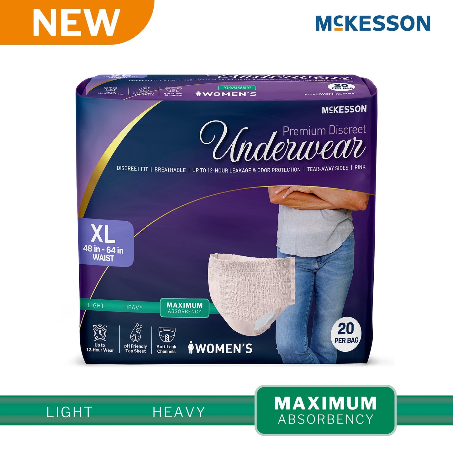 Absorbent Underwear McKesson Premium Discreet Maximum Pull On with Tear Away Seams Adult X-Large Female Disposable Heavy Absorbency
