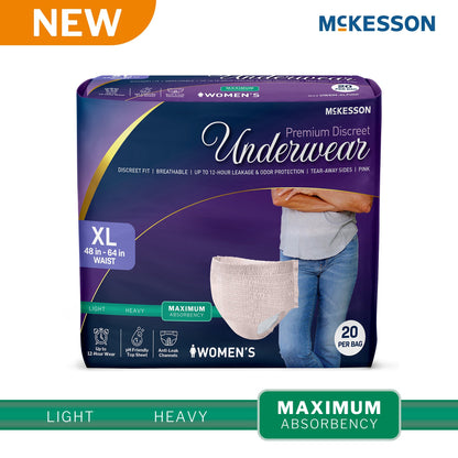 Absorbent Underwear McKesson Premium Discreet Maximum Pull On with Tear Away Seams Adult X-Large Female Disposable Heavy Absorbency