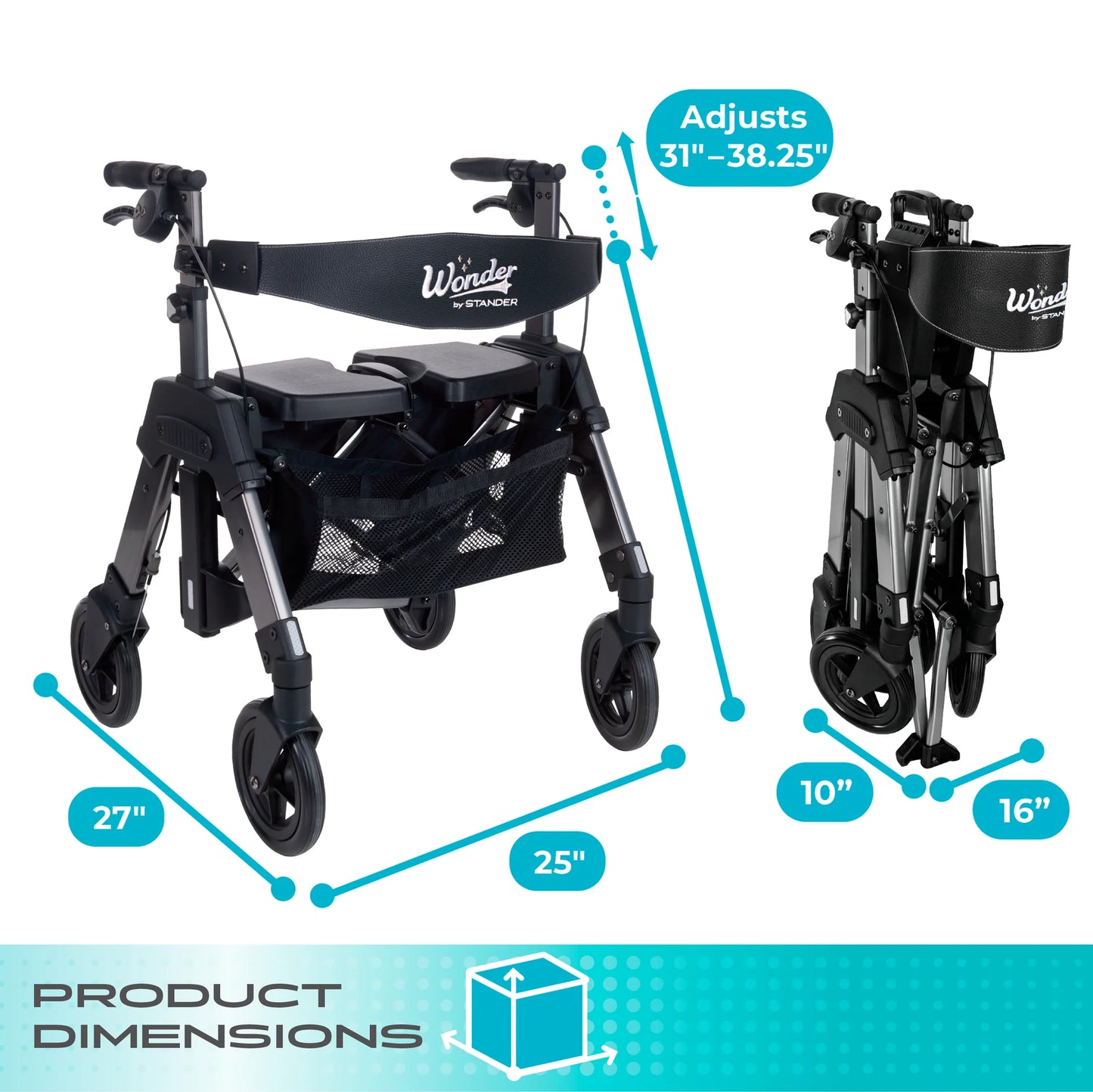 Stander Wonder Rollator HD (Heavy Duty) - Black Walnut / Regal Rose