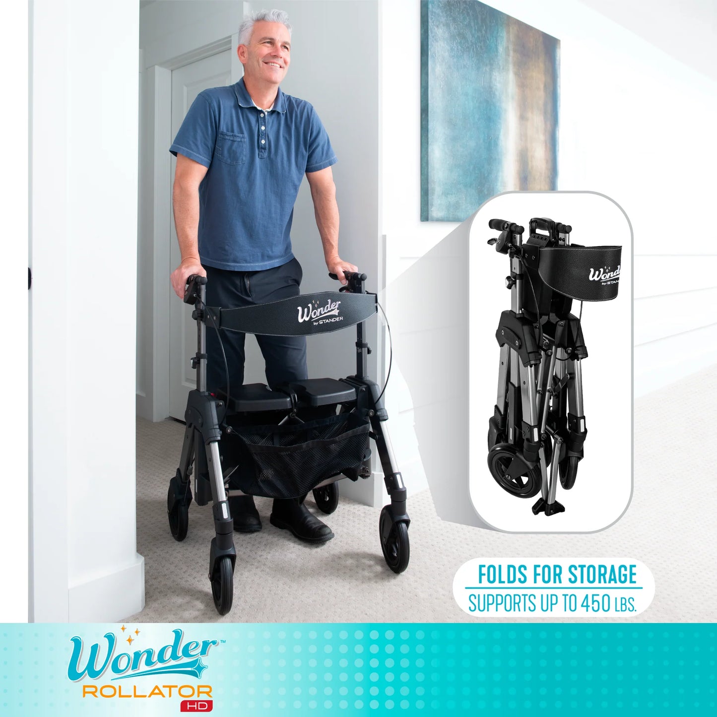 Stander Wonder Rollator HD (Heavy Duty) - Black Walnut / Regal Rose