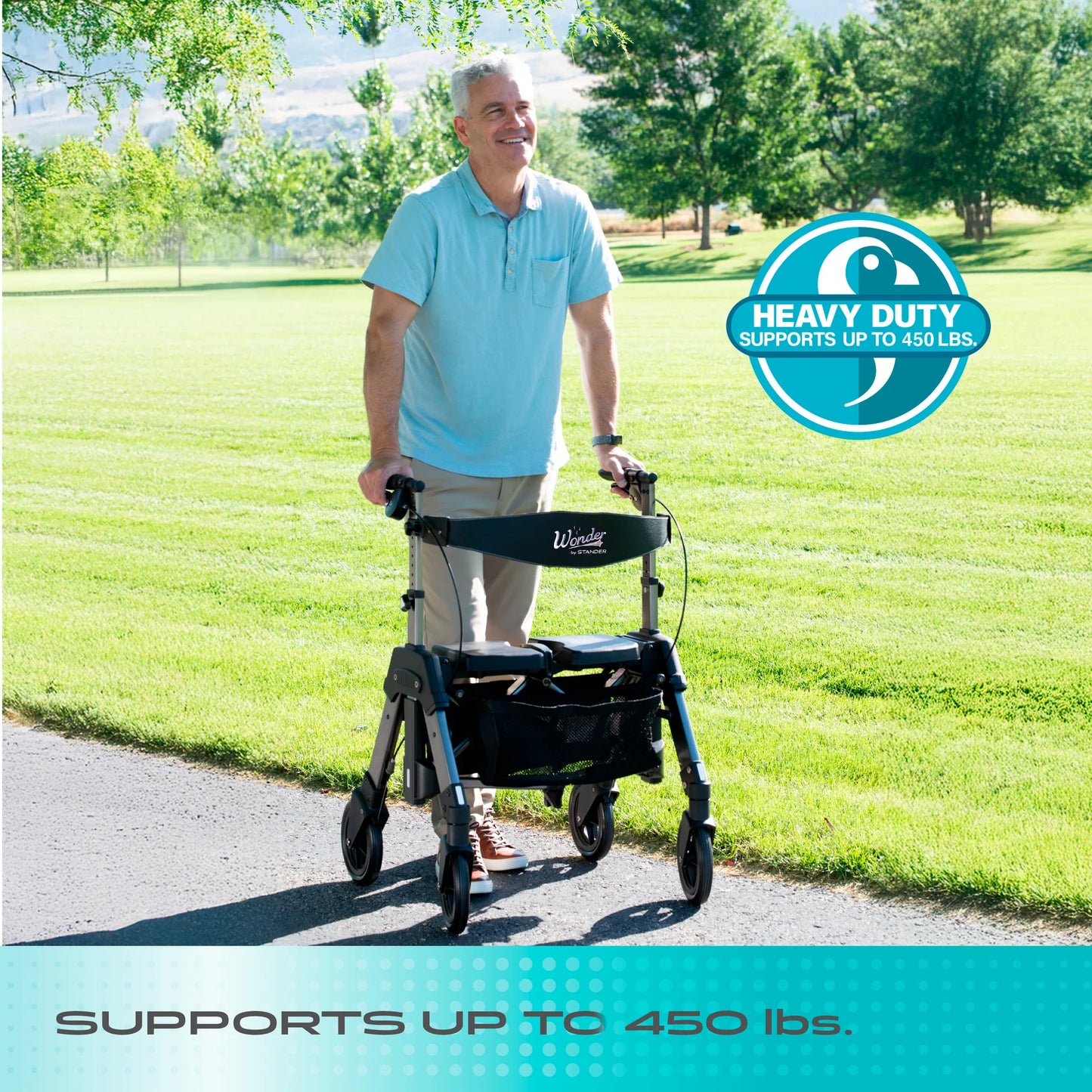 Stander Wonder Rollator HD (Heavy Duty) - Black Walnut / Regal Rose