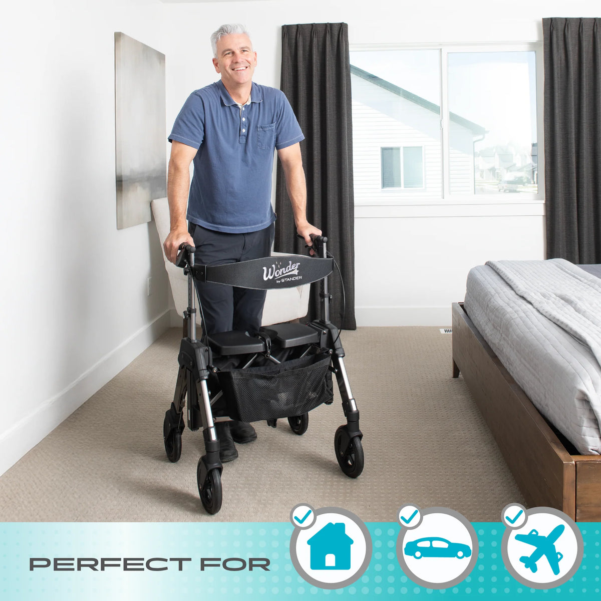 Stander Wonder Rollator HD (Heavy Duty) - Black Walnut / Regal Rose