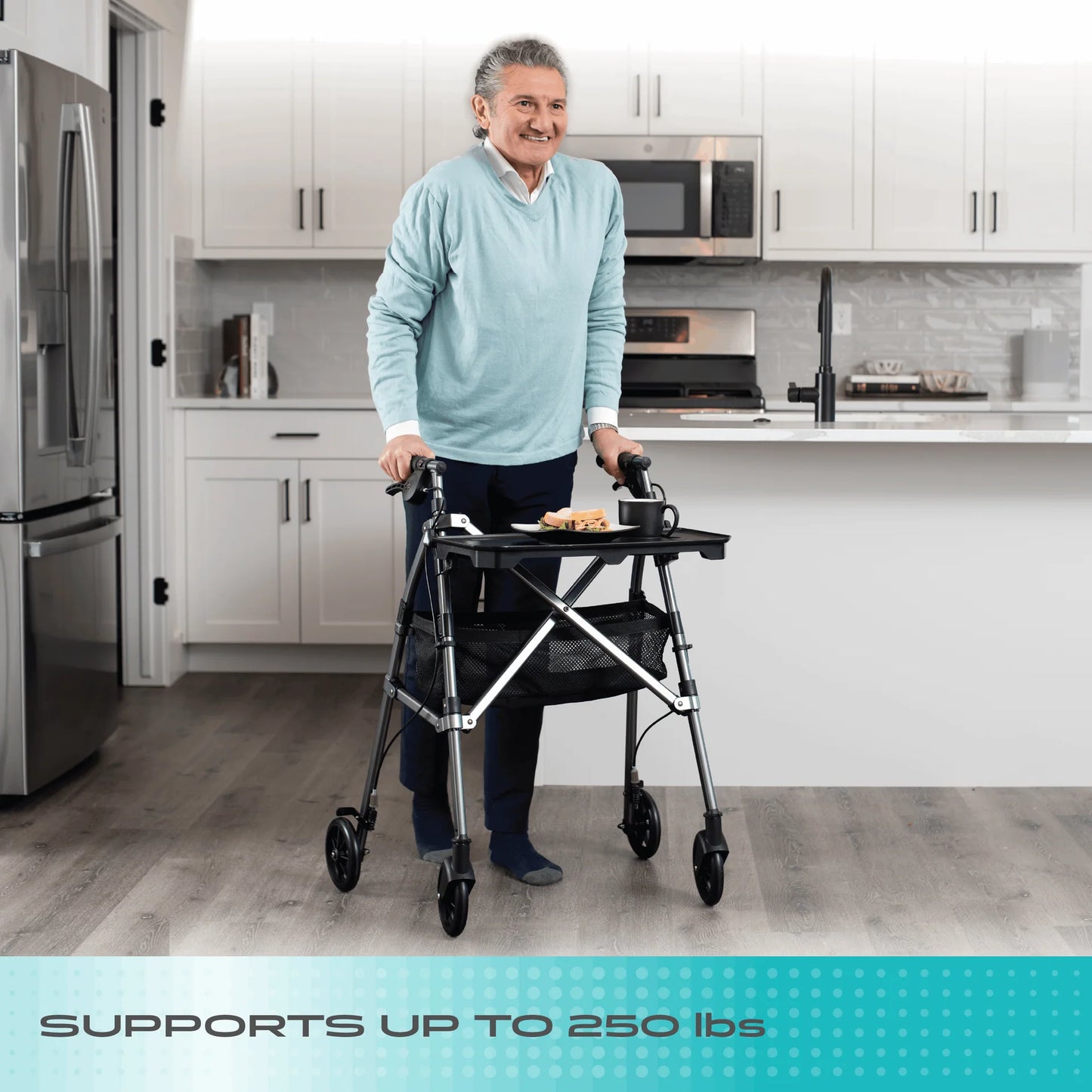 Stander Wonder Indoor Rollator with Tray - Black Walnut