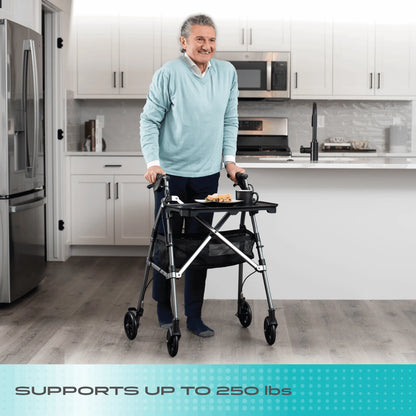 Stander Wonder Indoor Rollator with Tray - Black Walnut