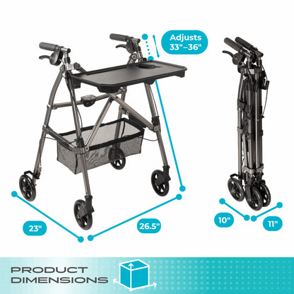 Stander Wonder Indoor Rollator with Tray - Black Walnut