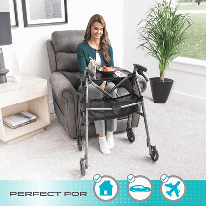 Stander Wonder Indoor Rollator with Tray - Black Walnut