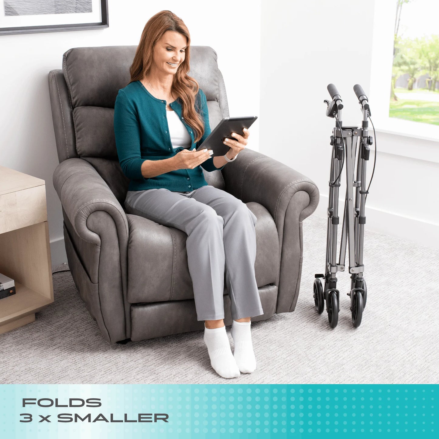 Stander Wonder Indoor Rollator with Tray - Black Walnut