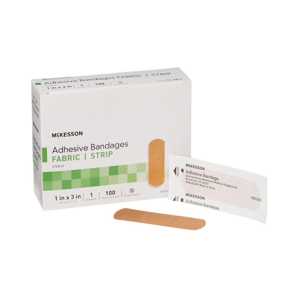McKesson Fabric Adhesive Bandages 1x3 Tan Box of 100