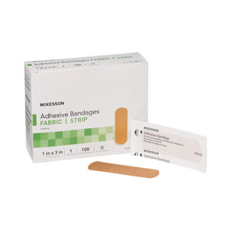 McKesson Adhesive Strip Fabric Tan 1 x 3 Inch, Sterile, 100 per Box