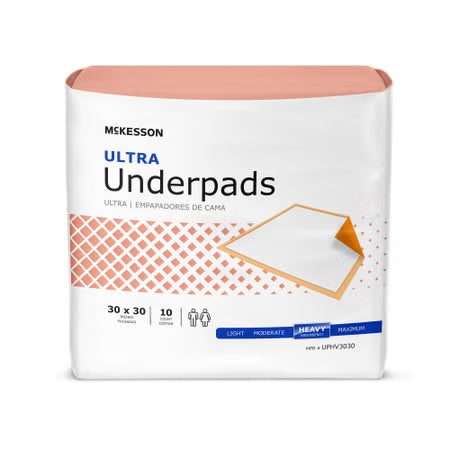 McKesson Ultra Underpad, 30 x 30 Inch - Heavy Absorbency (10 Count)