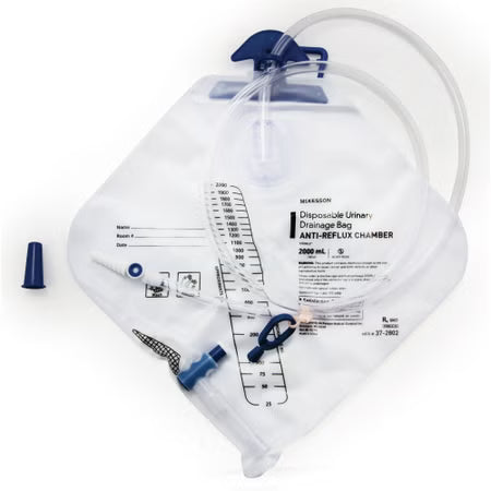 McKesson Urinary Drain Bag with Anti-Reflux Valve 2000 mL, Sterile