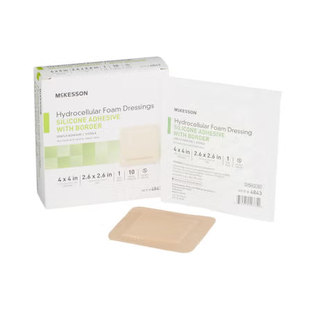 McKesson 5-Layer Foam Dressing 4 x 4 Inch with Border, Sterile, 10 per Box