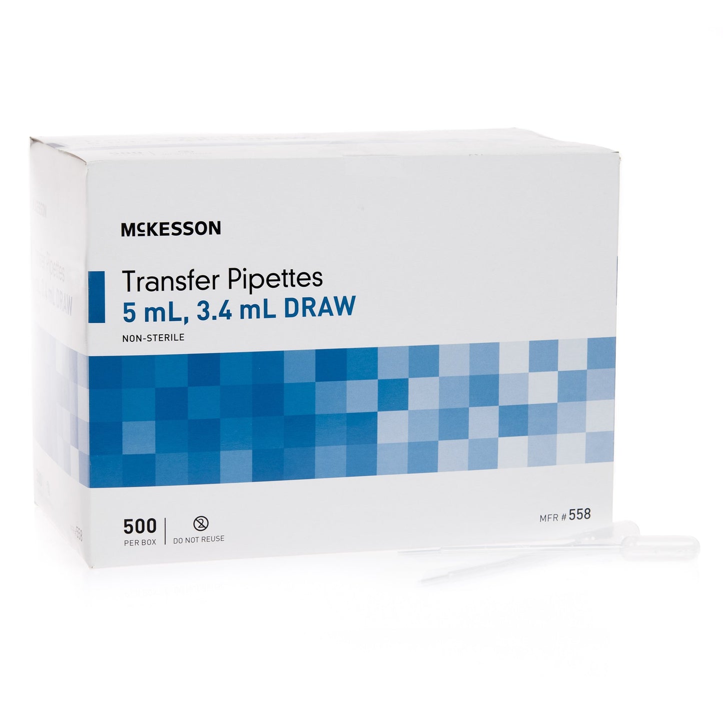Transfer Pipette McKesson 5 mL 0.5 to 1 mL Graduation Increments NonSterile PIPETTE, TRANS 3.4ML DRAW 5ML (500/BX 10BX/CS)
