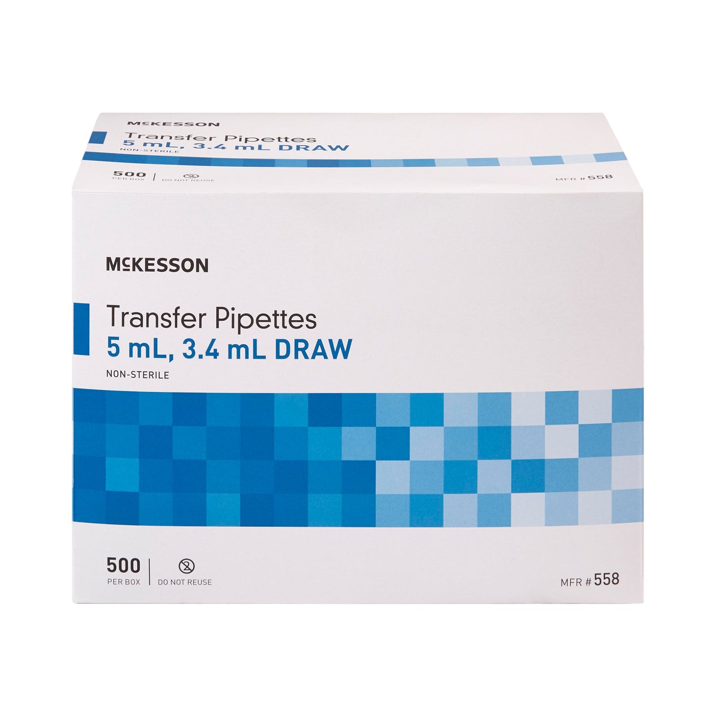 Transfer Pipette McKesson 5 mL 0.5 to 1 mL Graduation Increments NonSterile PIPETTE, TRANS 3.4ML DRAW 5ML (500/BX 10BX/CS)