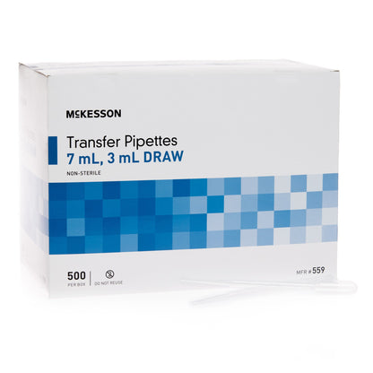 Transfer Pipette McKesson 7.5 mL 0.5 to 3 mL Graduation Increments NonSterile PIPETTE, TRANS 3ML DRAW 7.0ML (500/BX 10BX/CS)