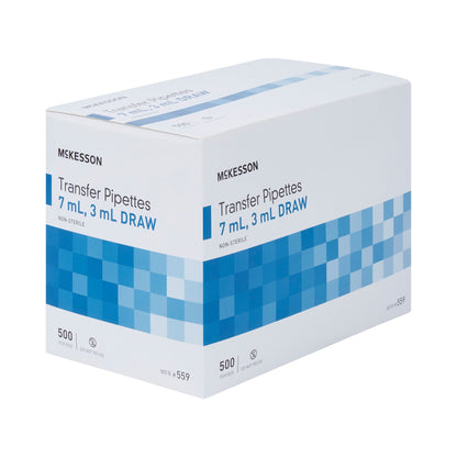 Transfer Pipette McKesson 7.5 mL 0.5 to 3 mL Graduation Increments NonSterile PIPETTE, TRANS 3ML DRAW 7.0ML (500/BX 10BX/CS)