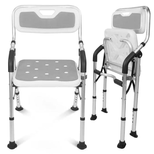 Folding Shower Chair Seniors 300lb Aluminum Seat Non-Slip Safe SupplyingSeniors.com