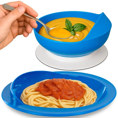 Spill Proof Scoop Plate and Bowl Supplying Seniors