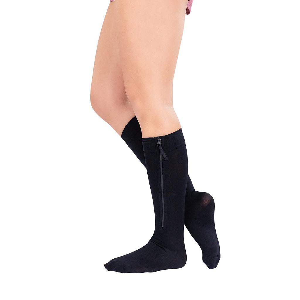 Zippered Knee High Compression Stockings 20-30mmHg