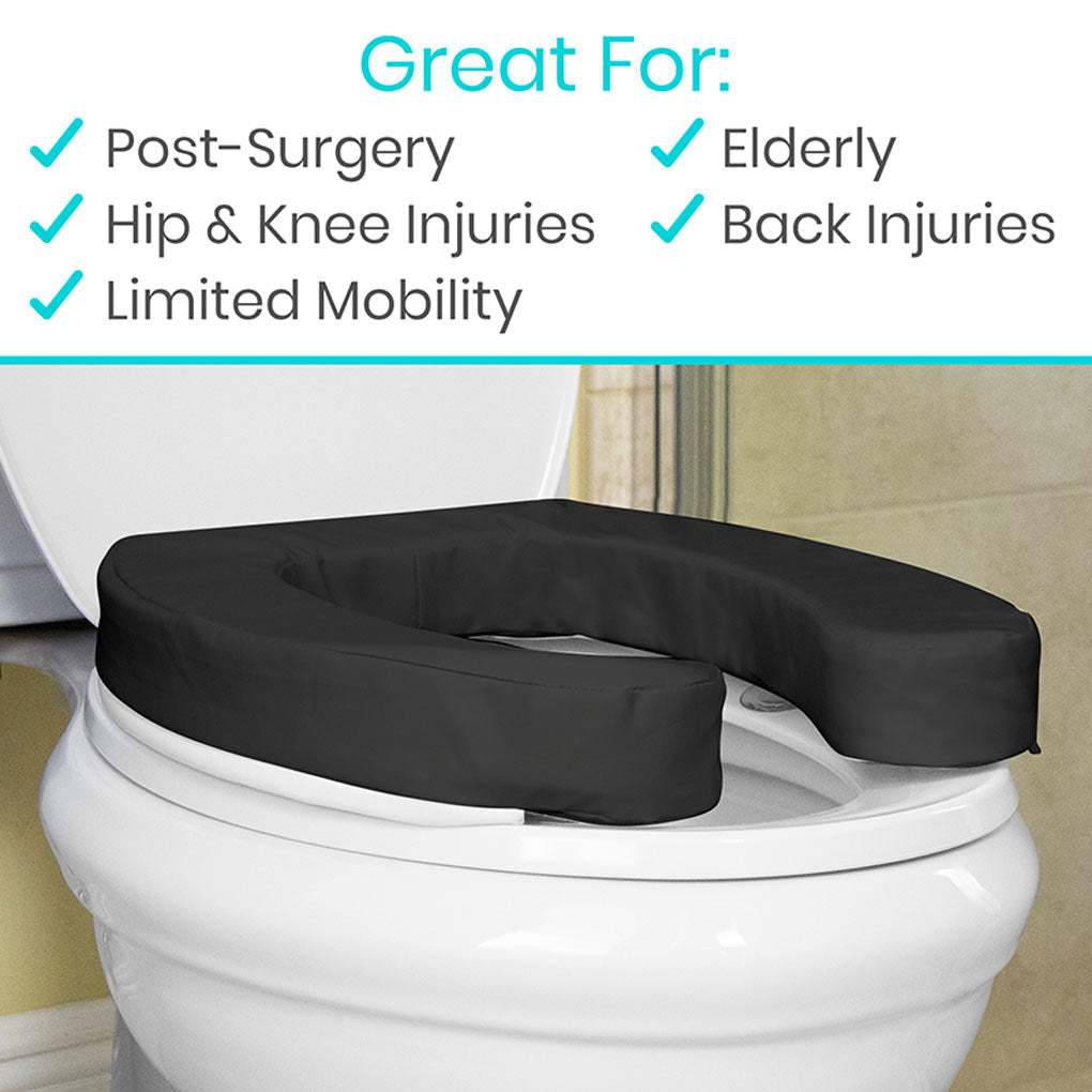 Cushioned Toilet Seat Riser Black 2" Soft SupplyingSeniors.com