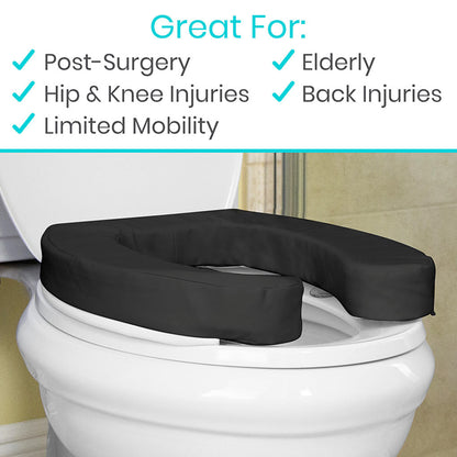 Cushioned Toilet Seat Riser Black 2" Soft SupplyingSeniors.com