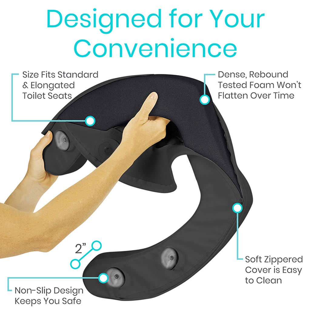 Cushioned Toilet Seat Riser Black 2" Soft SupplyingSeniors.com