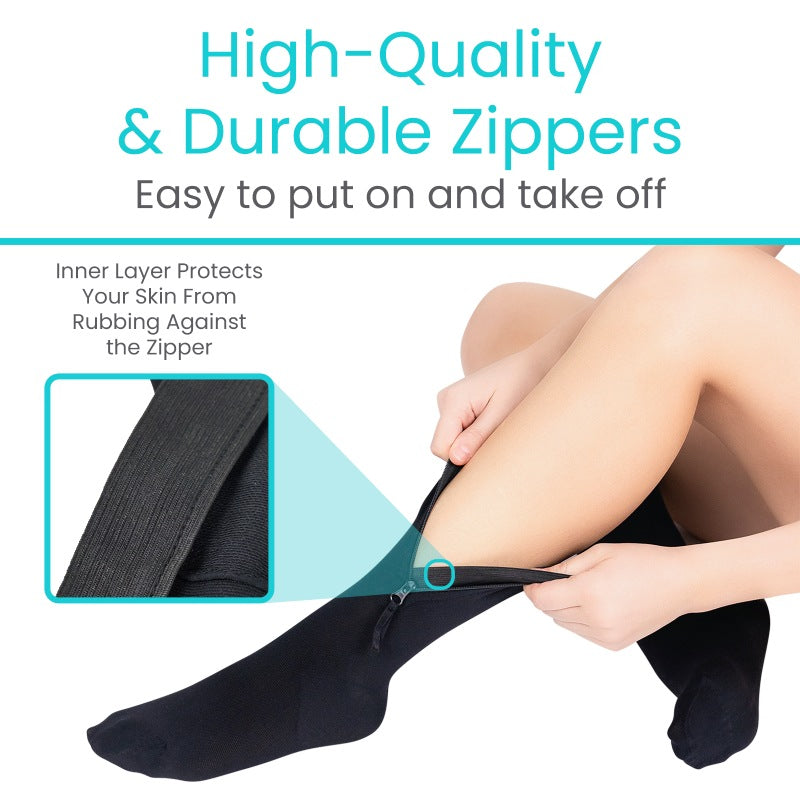 Zippered Knee High Compression Stockings 20-30mmHg